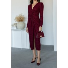 Neşeli Butik Kadın Büzgü Detaylı Simli Gece Elbisesi NBMY3633