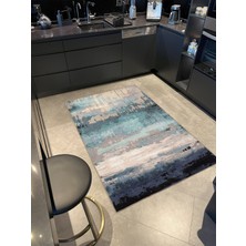 Rugs Modern Pastel Boyalı Mavi Tonlarda Desenli Dokuma Taban Halı MIRAVIP386