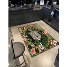 Rugs Modern Yeşil Yapraklı Kaplanlı Desenli Dokuma Taban Halı MIRAVIP391