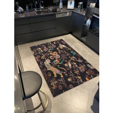 Rugs Modern Siyah Tonlarda Hayvanlı Desenli Dokuma Taban Halı MIRAVIP393