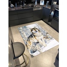 Rugs Modern Beyaz Tonlarında Hayvan Kurt Desenli Dekoratif Halı MIRAVIP399