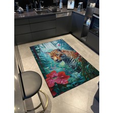 Rugs Modern Mavi Tonlu Kaplan Desenli Dokuma Taban ve Dekoratif Halı MIRAVIP403