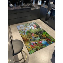 Rugs Modern Renkli Doğa ve Papağan Desenli Dekoratif Halı MIRAVIP438
