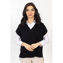 Vs Kadın V Yaka Triko Kolsuz Kazak 23 19 Emy 23K Siyah