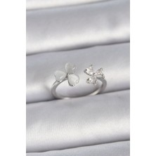 Callerrons Accessories Gümüş Renk Ayarlanabilir Zirkon Taşlı Beyaz Mineli Kalp Model Kadın Yüzük - EBJ261410W29248