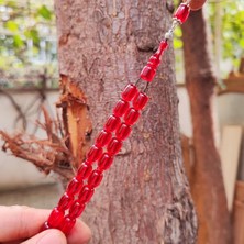 8X11 mm Gümüş Püsküllü Kırmızı Zar Kehribar Tesbih - Serkan Başkan Usta Işçilikli