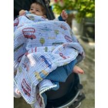 Müslin Bebek Battaniyesi Çift Taraflı Kullanım Araba Desen 100X100 cm