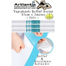 Artlantis Yapışkanlı Şeffaf Asetat 3 Adet 45CM x 2 Metre Djfix Kendinden Yapışkanlı Şeffaf Rulo Asetat Transparan Soğuk Laminasyon