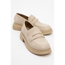 Ccway Kaydırmaz Kadın Loafer Ayakkabı BEJ CİLT