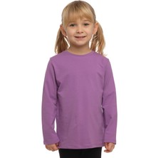 Açık Mor Basic Unisex Çocuk Mevsimlik Sıfır Yaka Uzun Kollu Tişört