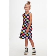 Op Art Chechers Kız Çocuk Desenli Desen Elbise