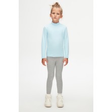 Bebek Mavisi Basic Kışlık Yarım Balıkçı Yaka Uzun Kollu Kız Çocuk Tişört