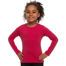 Koyu Fuşya Basic Mevsimlik Likralı Uzun Kollu Kız Çocuk Tişört