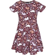 Lazy Cat Kız Çocuk Desenli Kısa Kollu Elbise