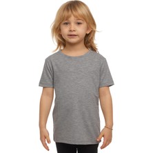 Gri Basic Unisex Çocuk Sıfır Yaka Kısa Kollu Tişört