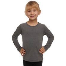 Buz Gri Basic Mevsimlik Likralı Uzun Kollu Kız Çocuk Tişört