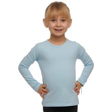 Bebek Mavisi Basic Mevsimlik Likralı Uzun Kollu Kız Çocuk Tişört