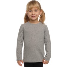 Gri Basic Unisex Çocuk Mevsimlik Sıfır Yaka Uzun Kollu Tişört