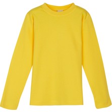 Sarı Basic Kışlık Sıfır Yaka Uzun Kollu Kız Çocuk Tişört