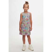 Chirping (Gray) Chirping Animals Kız Çocuk Desenli Kolsuz Elbise