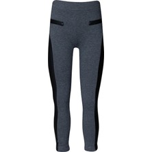 Antrasit Yanı Deri Panelli Kız Çocuk Tayt