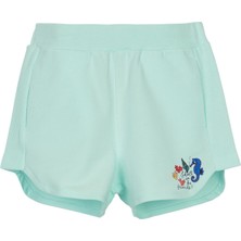 Mint İki İplik Deniz Atı Baskılı Kız Çocuk Şort