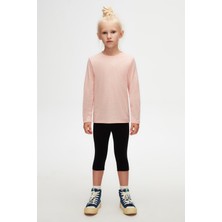 Koyu Pembe Melanj Basic Unisex Çocuk Mevsimlik Sıfır Yaka Uzun Kollu Tişört