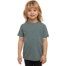 Koyu Yeşil Melanj Basic Unisex Çocuk Sıfır Yaka Kısa Kollu Tişört