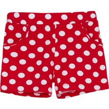 Kırmızı Polka-Dot Kız Çocuk Desenli Cepli Şort
