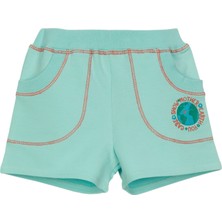 Mint İki İplik Dünya Baskılı Cepli Kız Çocuk Şort