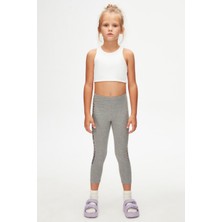 Açık Gri New York Baskılı Şardonlu Kız Çocuk Kışlık Tayt