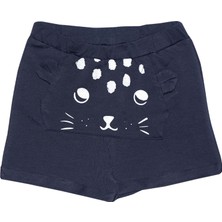 Koyu Lacivert Kanguru Cepli Kız Çocuk Şort