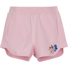 Uçuk pembe İki İplik Deniz Atı Baskılı Kız Çocuk Şort