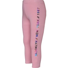 Koyu Pudra New York Baskılı Şardonlu Kız Çocuk Kışlık Tayt