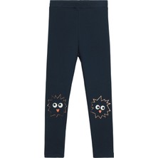 Koyu Lacivert Crazy Eyes Baskılı Kız Çocuk Kışlık Şardonlu Kız Çocuk Tayt