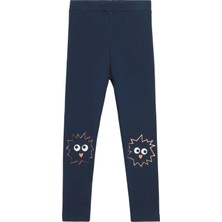 Açık Lacivert Crazy Eyes Baskılı Kız Çocuk Kışlık Şardonlu Kız Çocuk Tayt