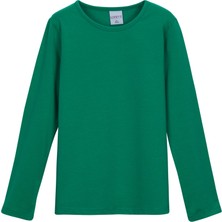 Yeşil Basic Mevsimlik Likralı Uzun Kollu Kız Çocuk Tişört