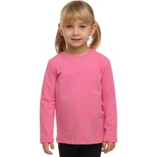 Şeker pembe Basic Unisex Çocuk Mevsimlik Sıfır Yaka Uzun Kollu Tişört