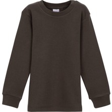 Kahverengi Basic Kız Çocuk Çıtçıtlı Sıfır Yaka Kışlık Uzun Kol Tişört