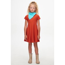 Kiremit Renkli Basic Kız Çocuk Kısa Kollu Elbise