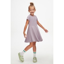 Soft Lila Renkli Basic Kız Çocuk Kısa Kollu Elbise