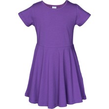 Mor Renkli Basic Kız Çocuk Kısa Kollu Elbise