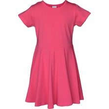 Nar Çiçeği Renkli Basic Kız Çocuk Kısa Kollu Elbise