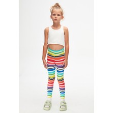 Handdrawn Stripe Kız Çocuk Desenli Yazlık Tayt