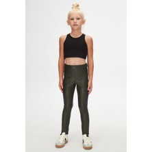 Lovetti Deniz Yeşili Kız Çocuk Kışlık Deri Pantalon