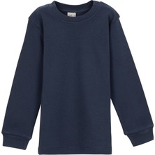 Açık Lacivert Basic Kız Çocuk Çıtçıtlı Sıfır Yaka Kışlık Uzun Kol Tişört