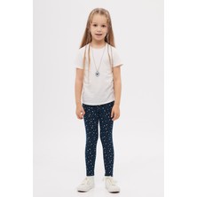 Koyu Lacivert Little Stars Kız Çocuk Yazlık Desenli Tayt