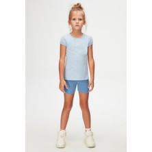 Mavi Melanj Basic Kız Çocuk Sıfır Yaka Karpuz Kol Tişört