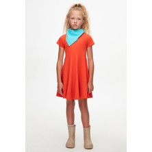 Turuncu Renkli Basic Kız Çocuk Kısa Kollu Elbise
