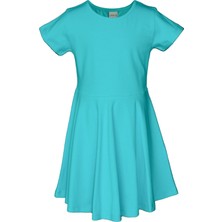 Açık Turkuaz Renkli Basic Kız Çocuk Kısa Kollu Elbise